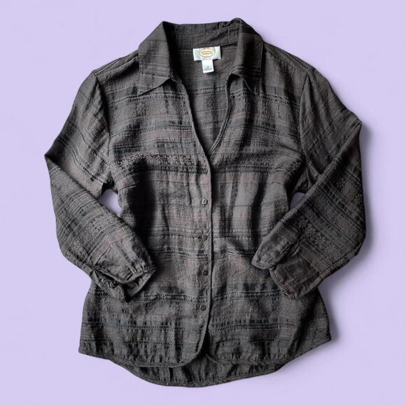 Vintage Talbots Brown Floral Button Up Top – Size 10 / Y2K Preppy Retro - Picture 1 of 7